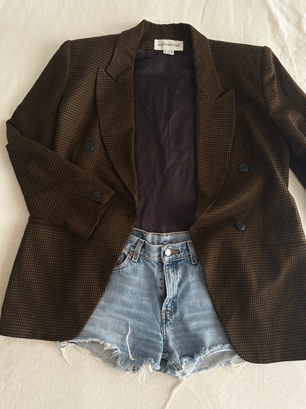 Vintage 90s Jones New York Brown and Black Houndstooth Blazer